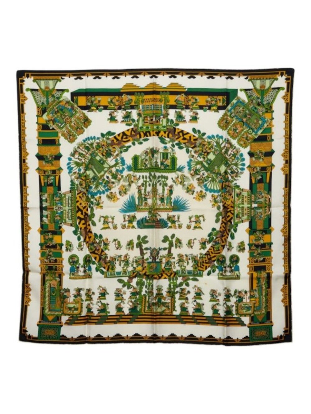 Hermes Carre 90 Astres Et Soleils Celestial and Sun Scarf Large Green White